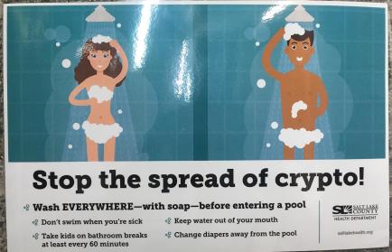 Shower before swim. (This one is borrowed from a poolside wall)